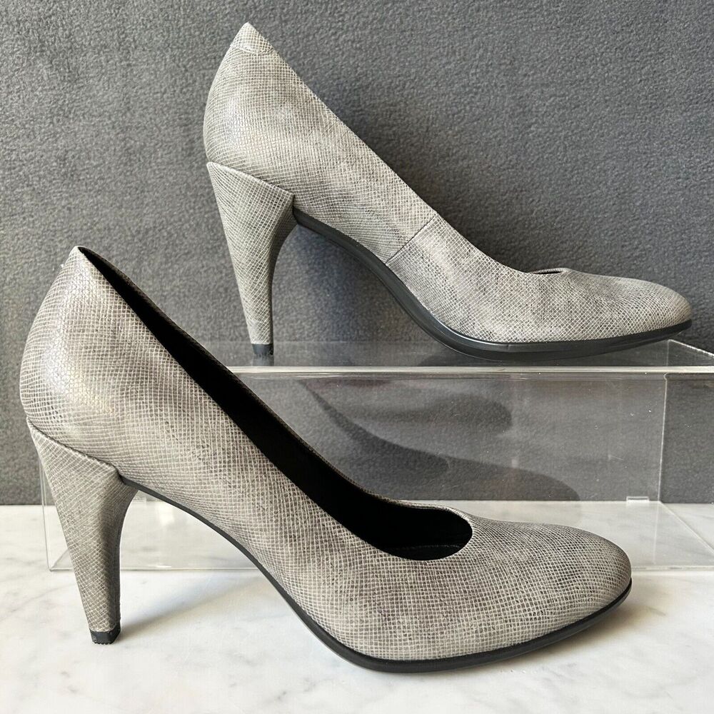 ECCO Shape 75 Pumps Women’s 38 Metallic Silver Gray Leather High Heels